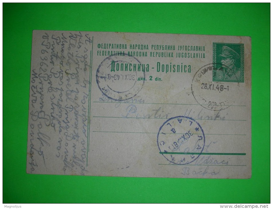 Yugoslavia FNRJ,stationery 2 Dinar Green Tito,railway Stamp Line 200,cyrillic And Latinic Fonts,Lalic Post Seal,postcard - Jugoslavia