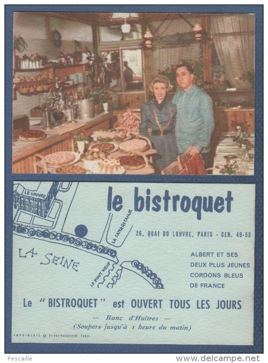 CARTE COMMERCIALE + PLAN LE BISTROQUET - RESTAURANT 28 QUAI DU LOUVRE PARIS - Tarjetas De Visita