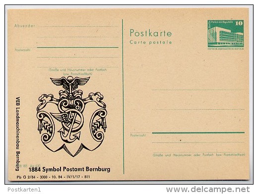 DDR P84-60-84 C103 Postkarte Zudruck POSTAMT BERNBURG 1984 - Privatpostkarten - Ungebraucht