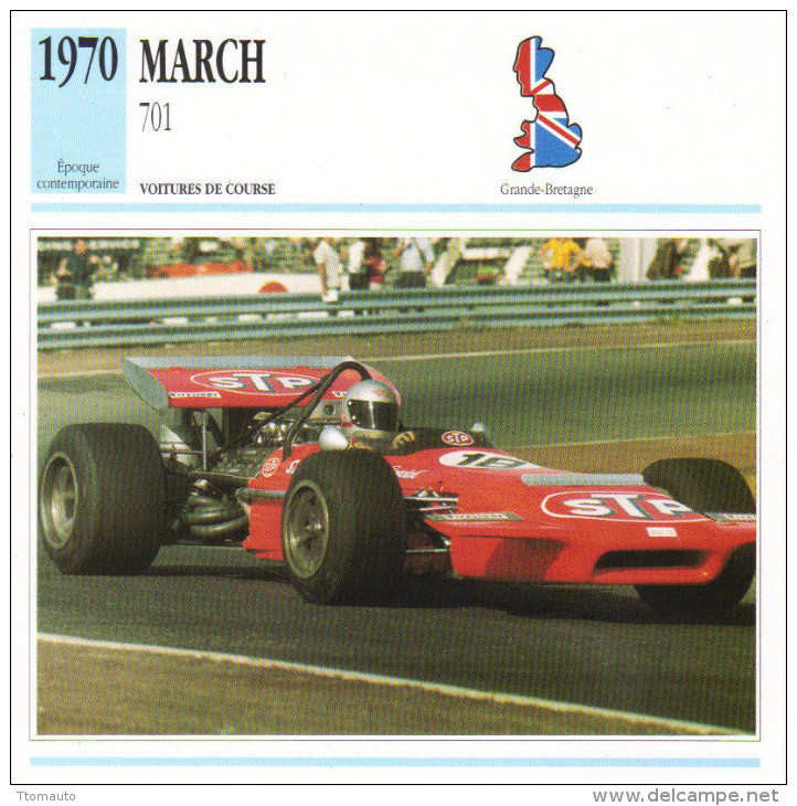 Fiche  -  Formula 1 Grand Prix Cars  -  March 701  -  Pilote Mario Andretti  -  Carte De Collection - Grand Prix / F1