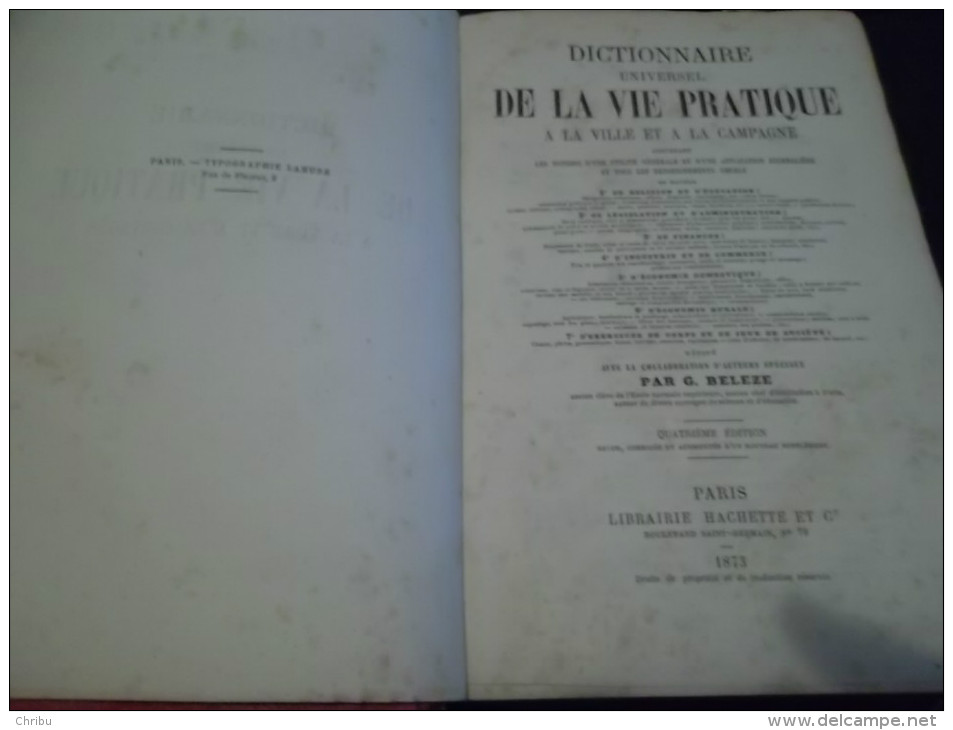 DICTIONNAIRE UNIVERSEL DE LA VIE PRATIQUE A LA VILLE ET A LA CAMPAGNE   1873 - 1801-1900