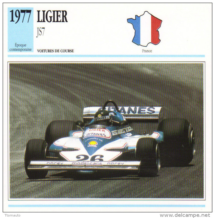 Fiche  -  Formula 1 Grand Prix Cars  -  Ligier JS7  -  Pilote Jacques Laffite  -  Carte De Collection - Grand Prix / F1