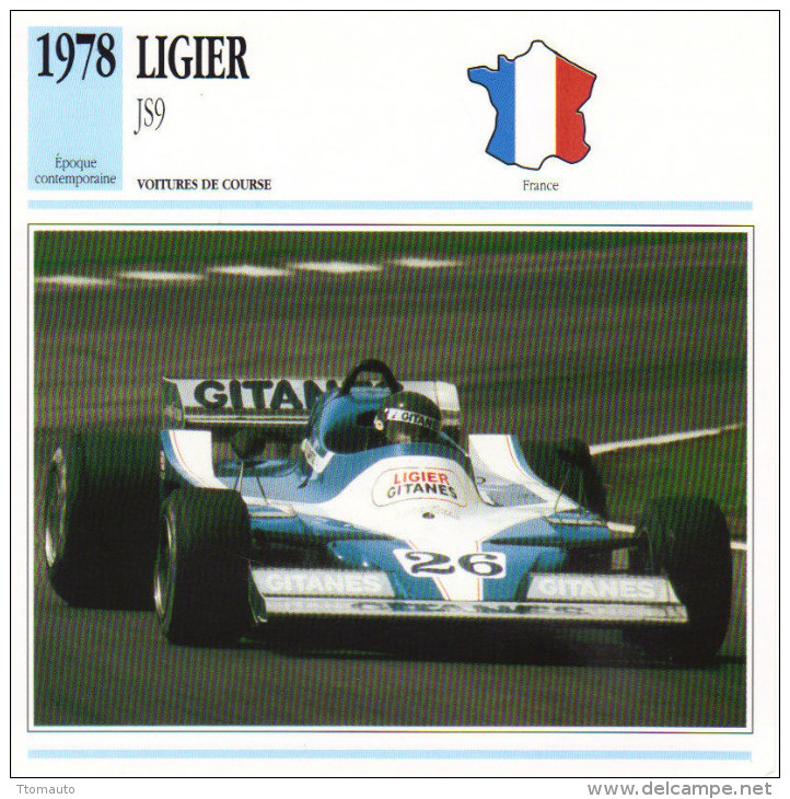 Fiche  -  Formula 1 Grand Prix Cars  -  Ligier JS9  -  Pilote Jacques Laffite  -  Carte De Collection - Grand Prix / F1