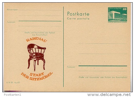 DDR P84-13-85 C115 Postkarte Zudruck SITZMÖBEL RABENAU 1985 - Cartes Postales Privées - Neuves