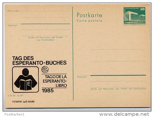 DDR P84-37-85 C130 Postkarte Zudruck ESPERANTO -BUCH LEIPZIG 1985 - Postales Privados - Nuevos