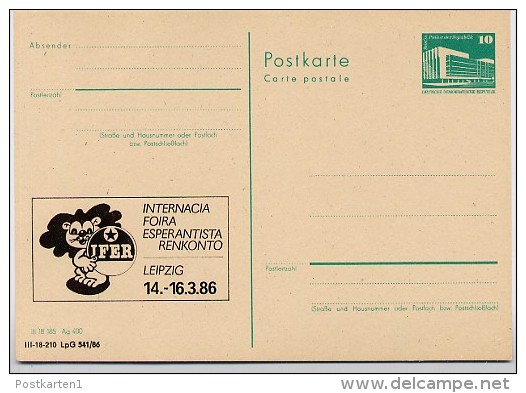 DDR P84-1-86 C134 Postkarte Zudruck ESPERANTO -TREFFEN  LEIPZIG 1986 - Esperanto