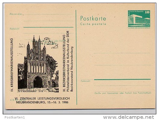 DDR P84-3-86 C136 Postkarte Zudruck FRIEDLÄNDER TOR NEUBRANDENBURG 1986 - Postales Privados - Nuevos