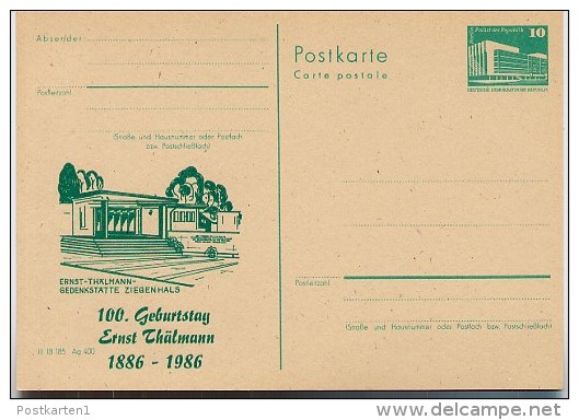 DDR P84-4-86 C137 Postkarte Zudruck THÄLMANN GEDENKSTÄTTE ZIEGENHALS 1986 - Postales Privados - Nuevos