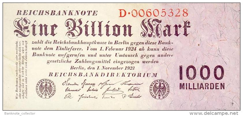 Deutschland, Germany - 1 Billion Mark, Reichsbanknote, Ro. 126 A,  ( Serie D ) UNC, 1923 ! - 1 Biljoen Mark