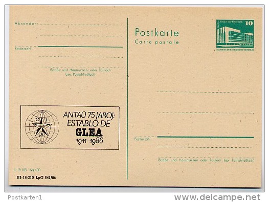 DDR P84-5-86 C138 Postkarte Zudruck ESPERANTO-TREFFEN  LEIPZIG 1986 - Private Postcards - Mint