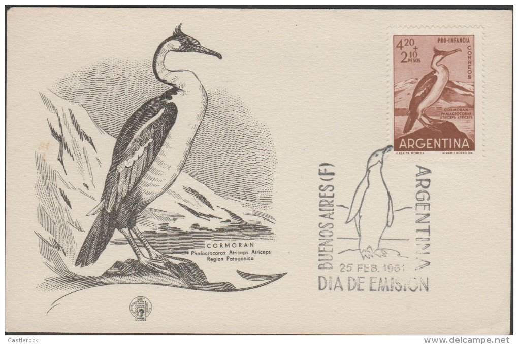 O) 1961 ARGENTINA, BIRD OF PATAGONIA-PHALACROCORAX-CORMORAN POSTAL STATIONARY, XF - Postwaardestukken