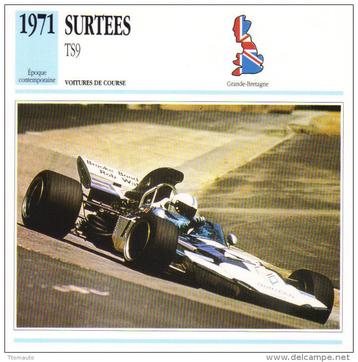 Fiche  -  Formula 1 Grand Prix Cars  -  Surtees TS9  -  Pilote Rolf Stommelen  -  Carte De Collection - Grand Prix / F1