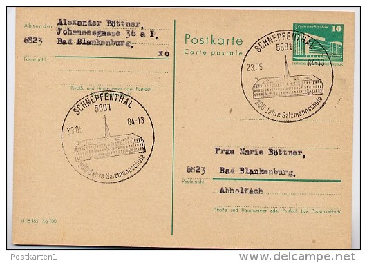 200 J. SALZMANNSCHULE Schnepfenthal 1984 Auf DDR P84 Postkarte - Theologians