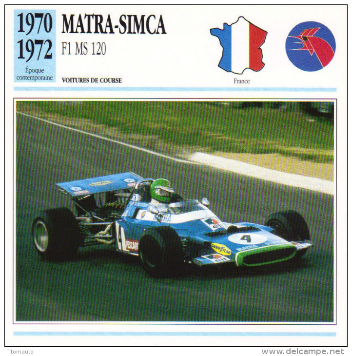 Fiche  -  Formula 1 Grand Prix Cars  -  Matra MS120  -  Pilote Henri Pescarolo  -  Carte De Collection - Grand Prix / F1