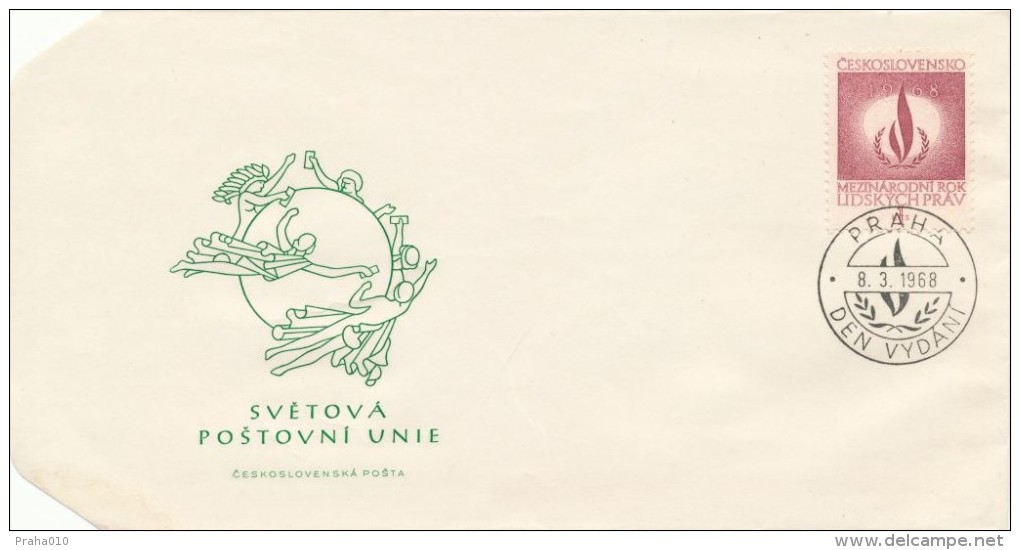 Czechoslovakia / First Day Cover (1968/06) Praha: International Year For Human Rights (FDC - Logo UPU) - UPU (Union Postale Universelle)