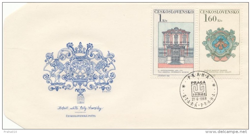 Czechoslovakia / First Day Cover (1968/17 B) Praha (1): PRAGA 1968 - Old Prague (1,60; 1,00 - Antonin Dvorak Museum) - Sonstige & Ohne Zuordnung