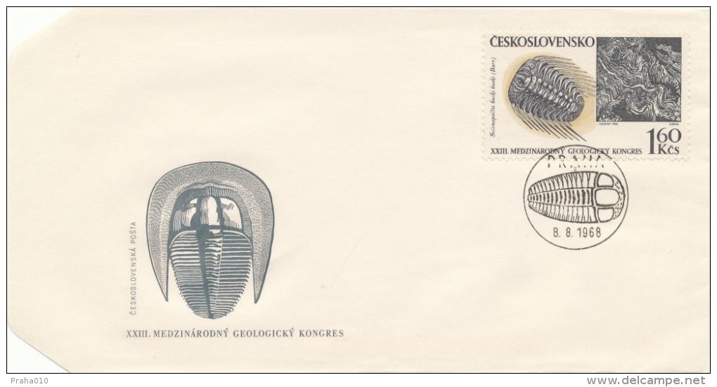Czechoslovakia / First Day Cover (1968/23 C) Praha (2): XXIII. International Geological Congress (1,60) - Fossilien