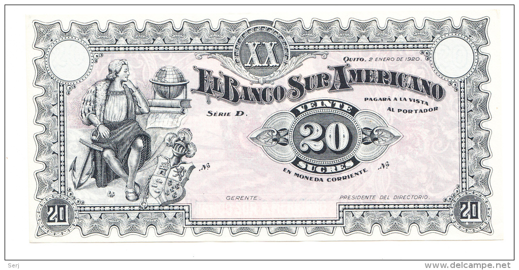 Ecuador 20 Sucres 1920 AUNC P S253 - Ecuador