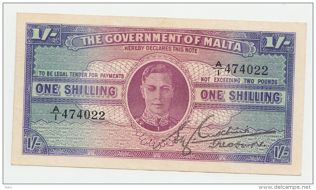 Malta 1 Shilling 1943 XF (pen On Back) RARE KGVI P 16 - Malte