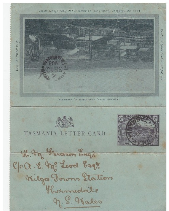 TASMANIE ENTIER 1903 INVERMAY (ENVIRON 200 HABITANTS ) ENTIER DEFAUT   -  LETTRE COVERS - FRAPPE SUPERBE - Covers & Documents