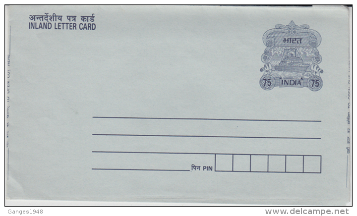 India  Calcutta Security Printers  75 (P)  Inland Letter # 56167  Inde  Indien - Inland Letter Cards