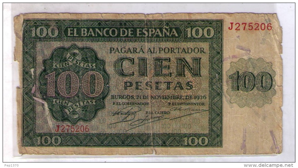 BILLETE DE 100 PESETAS DE 1936 - DETERIORADO - 100 Pesetas