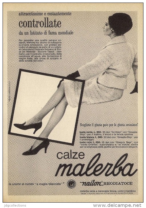 # CALZE MALERBA 1950s Advert Pubblicità Publicitè Reklame Stockings Bas Medias Strumpfe - Kousen