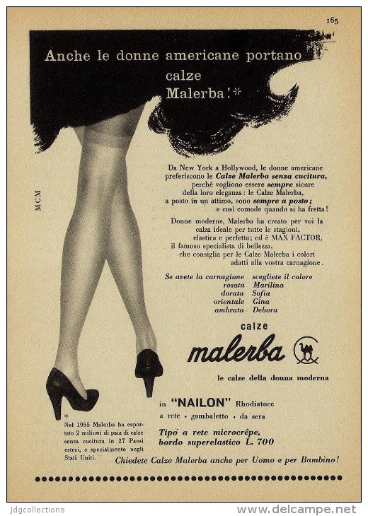 # CALZE MALERBA 1950s TYPE 1 Advert Pubblicità Publicitè Reklame Stockings Bas Medias Strumpfe - Kousen