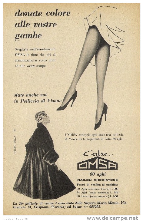 # CALZE OMSA 1950s Advert Pubblicità Publicitè Reklame Stockings Bas Medias Strumpfe - Panties