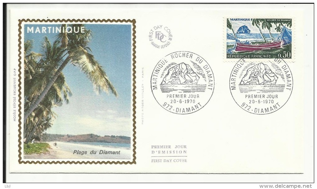 FDC , 1er Jour , 20.06.1970 , 0.50 F  , MARTINIQUE , Rocher Du Diamant , DIAMANT , N°YT  1644 - 1970-1979