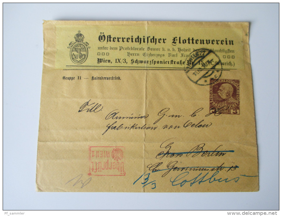 Österreich Privatganzsache 1915 Österreichischer Flottenverein / Kalendervertrieb. Roter Stempel: Überprüft Wien 1 - Autres & Non Classés