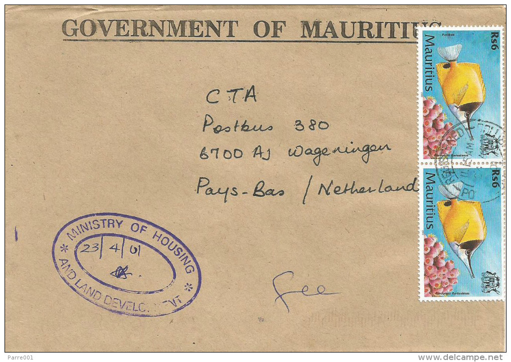 Mauritius Maurice 2001 Port Louis Registered Pavillon Fish Franked (fee) Official Cover - Mauritius (1968-...)