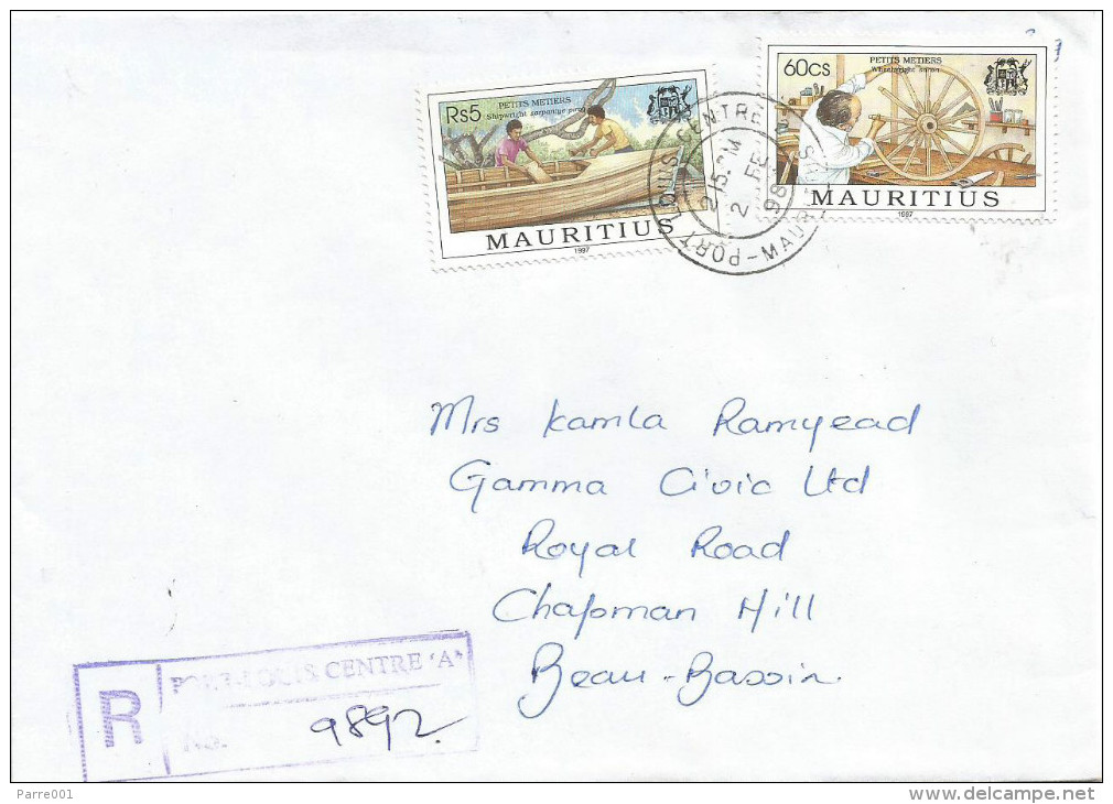 Mauritius Maurice 1998 Port Louis Centre 'A' Ship Building Wheel Making Domestic Registered Cover - Mauricio (1968-...)