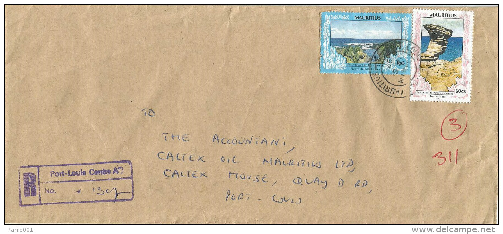 Mauritius Maurice 1997 Port Louis Centre ´A´ 3 Environmental Protection Estuary Rock Domestic Registered Cover - Mauritius (1968-...)