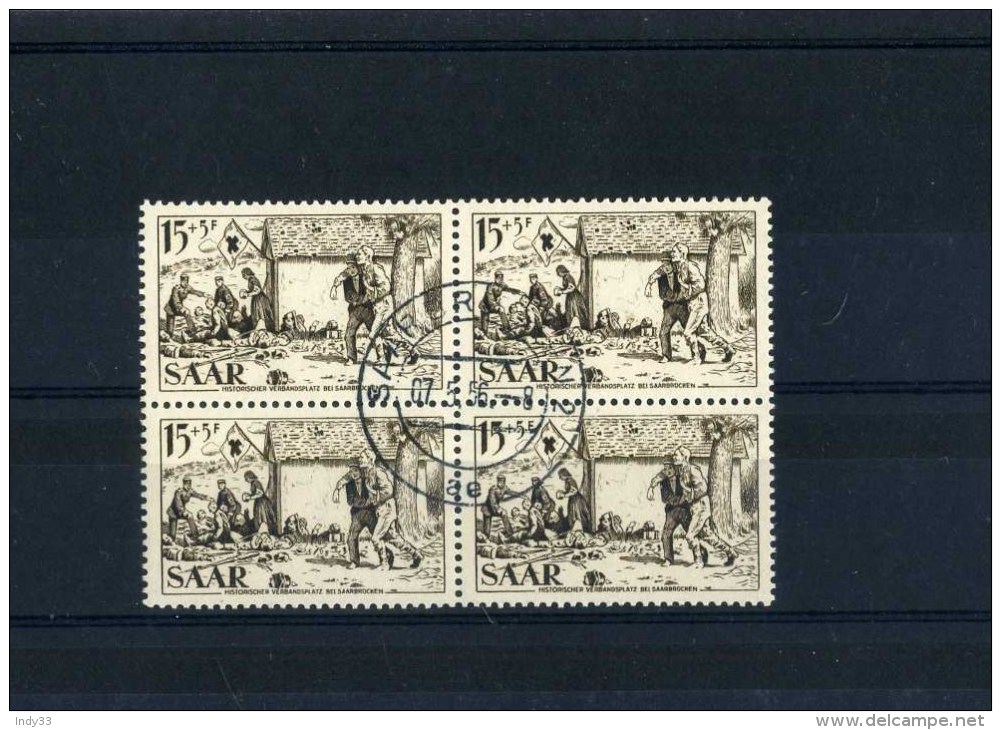 - SARRE 1947/56 . TIMBRE DE 1956 . BLOC DE 4 OBLITERES  . - Usati