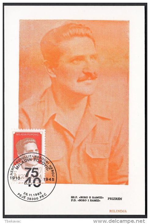 Yugoslavia 1985, Maximum Card "Miladin Popovic", Ref.bbzg - Cartes-maximum