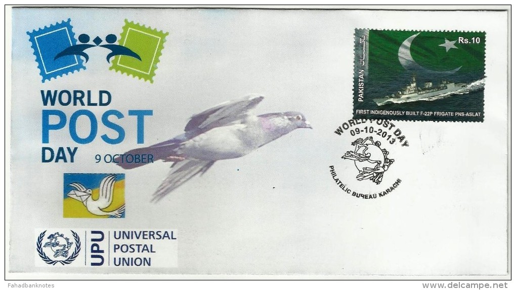 PAKISTAN 2013 SPECIAL COVER FOR WORLD POST DAY 9TH OCTOBER U.P.U - Pakistan