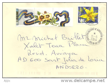 Fleur De La Tomate, Sur Lettre Suisse Adressée En Andorre, Avec Timbre à Date Arrivée Andorre Au Recto Enveloppe - Lettres & Documents