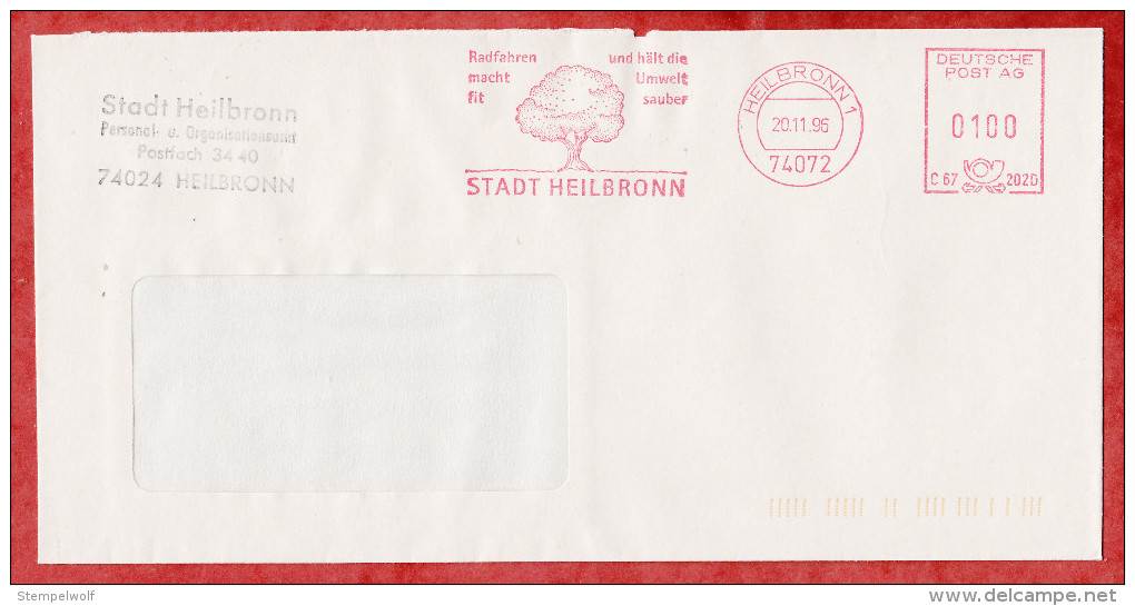 Brief, Hasler C67-202D, Stadt Heilbronn Radfahren.., 100 Pfg, 1996 (53876) - Lettres & Documents