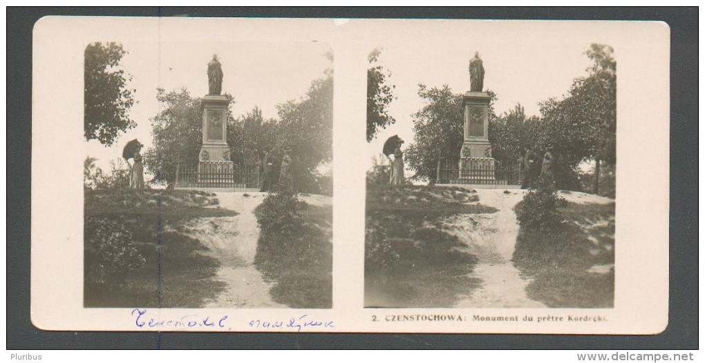 POLAND  CZENSTOCHOWA  KORDECKI MONUMENT  , OLD STEREO PHOTO, 0 - Photos Stéréoscopiques