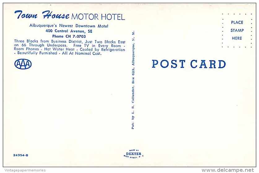 220557-New Mexico, Albuquerque, Town House Motor Hotel, Central Avenue, 50s Cars, Dexter Press No 24354-B - Albuquerque