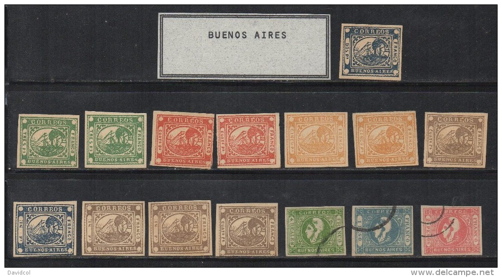 N286-  ARGENTINE - BUENOS AIRES 1858-59, LOT X 15 STAMPS, PROBABLY REPRINT OR FORGERIES, I DONT KNOW. SOLD AS IS. - Buenos Aires (1858-1864)