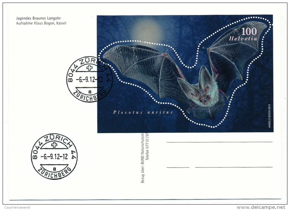 SUISSE - Bloc-Feuillet "Plecotus Auritus" Sur CP - Zürich 2012 + Carte Postale Vierge Concordante. - Bats