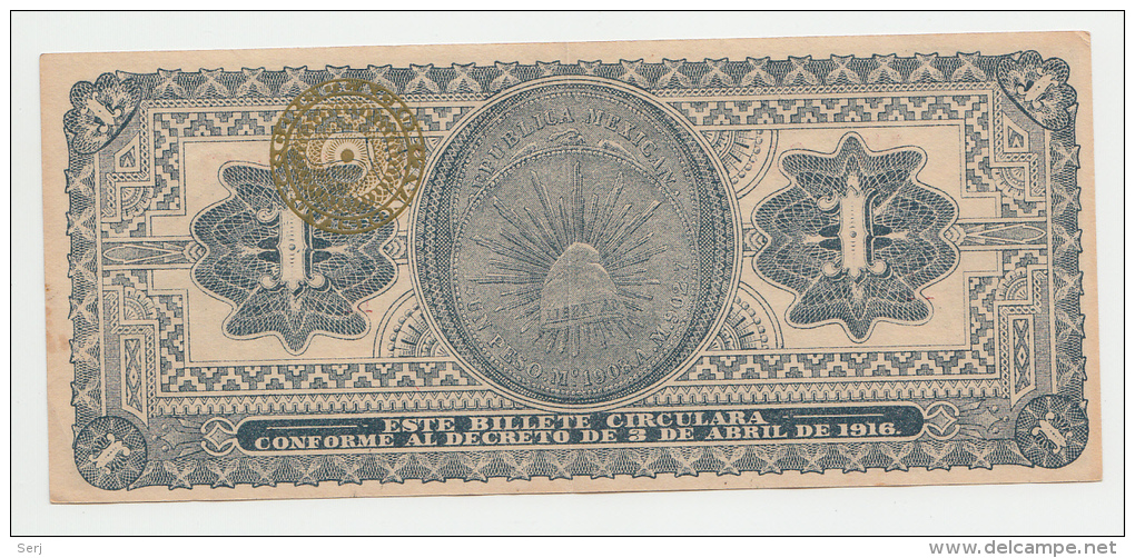 Mexico 1 Peso 1916 XF Banknote P S709 - Mexique