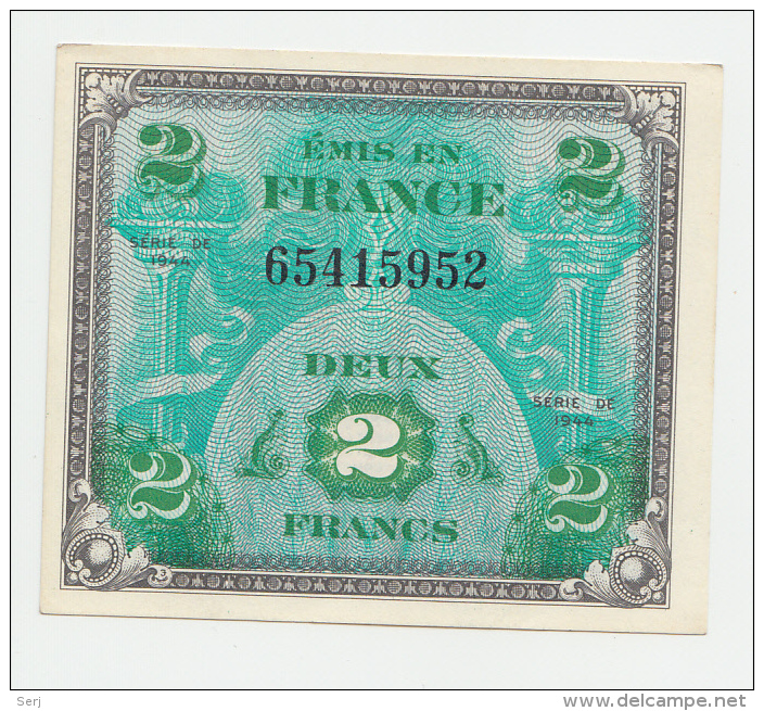 France 2 Francs 1944 AUNC CRISP Banknote P 114a 114 A - 1944 Drapeau/Francia