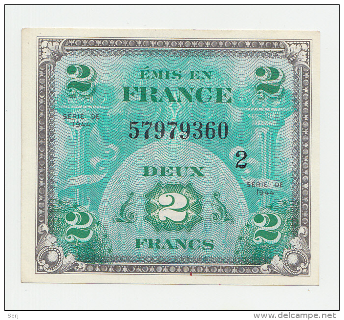 France 2 Francs 1944 AUNC CRISP Banknote P 114b 114 B - 1944 Flag/France