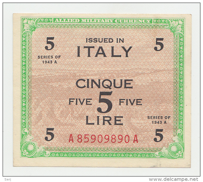 Italy 5 Lire 1943 A AUNC P M18a M18 A - Allied Occupation WWII