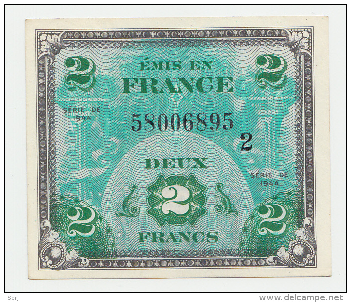 France 2 Francs 1944 UNC (2 Staple Holes) P 114b 114 B - 1944 Flagge/Frankreich