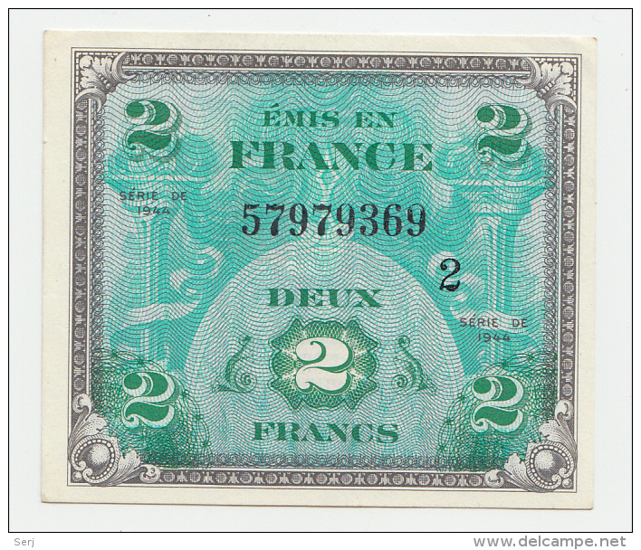 France 2 Francs 1944 AUNC P 114b 114 B - 1944 Drapeau/Francia