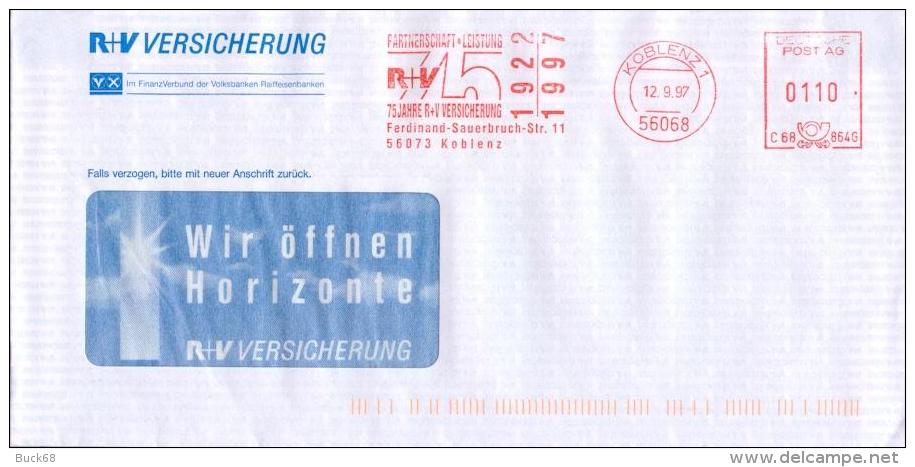 ALLEMAGNE DEUTSCHLAND GERMANY ATM Lettre Brief Cover R+V Versicherung Assurance Flamme EMA Koblenz - Autres & Non Classés